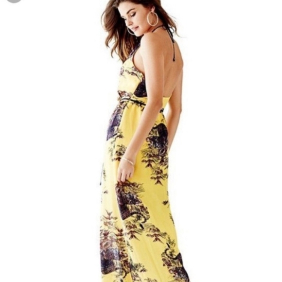 Guess Maxi Dress Yellow Purple Floral – Halter Backless Summer Dress – Size Smal - Picture 5 of 16